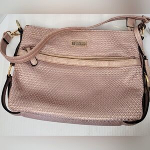 Stone Mountain Woven and Leather Mauvey Pink Shoulder Bag